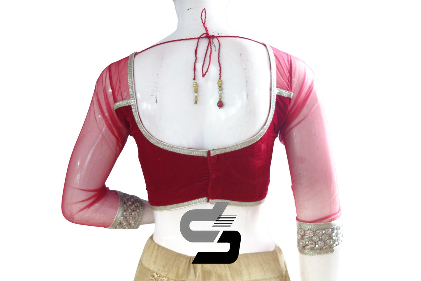 Maroon Color Velvet 3/4th Designer Party Wear Readymade Blouse/ Indian Crop Tops - D3blouses
