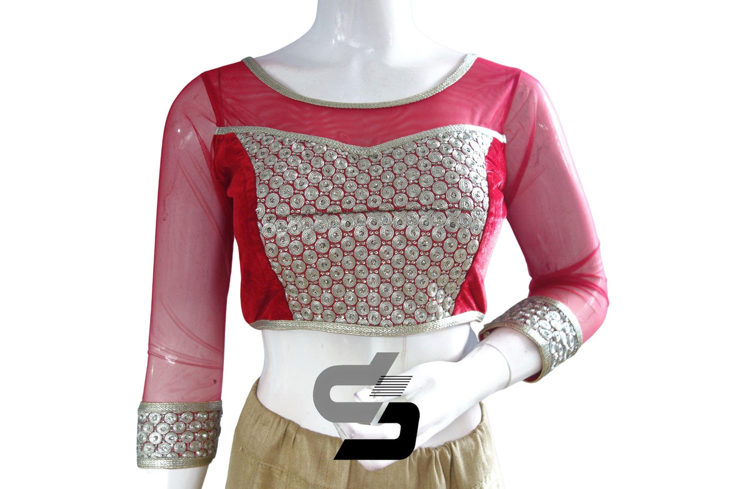 Red Color Velvet 3/4th Designer Party Wear Readymade Blouse/ Indian Crop Tops