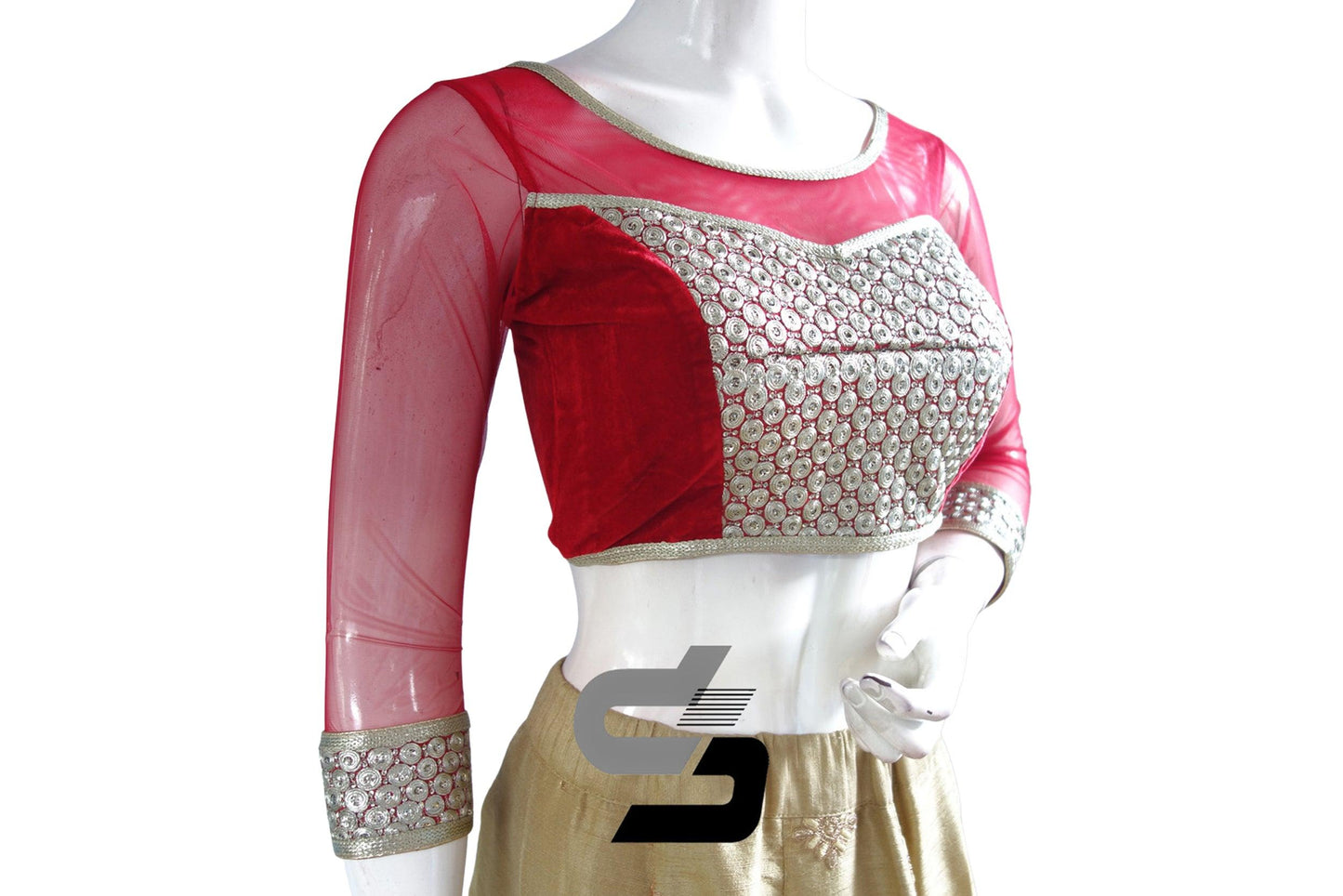 Red Color Velvet 3/4th Designer Party Wear Readymade Blouse/ Indian Crop Tops