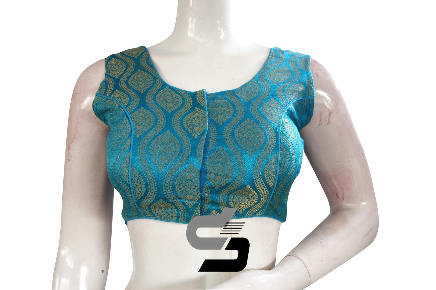Blue Color Sleeveless Brocade Designer Party Wear Readymade Blouse/ Indian Crop Tops - D3blouses