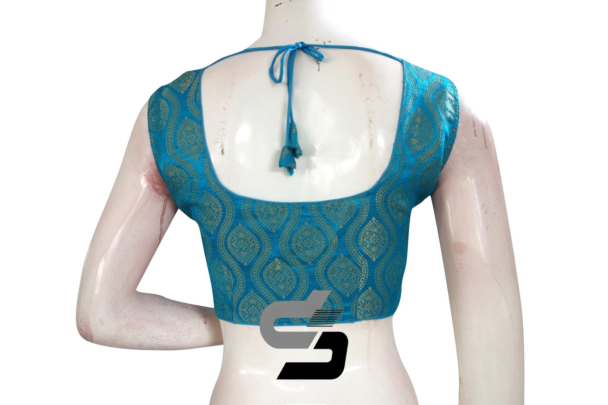 Blue Color Sleeveless Brocade Designer Party Wear Readymade Blouse/ Indian Crop Tops - D3blouses