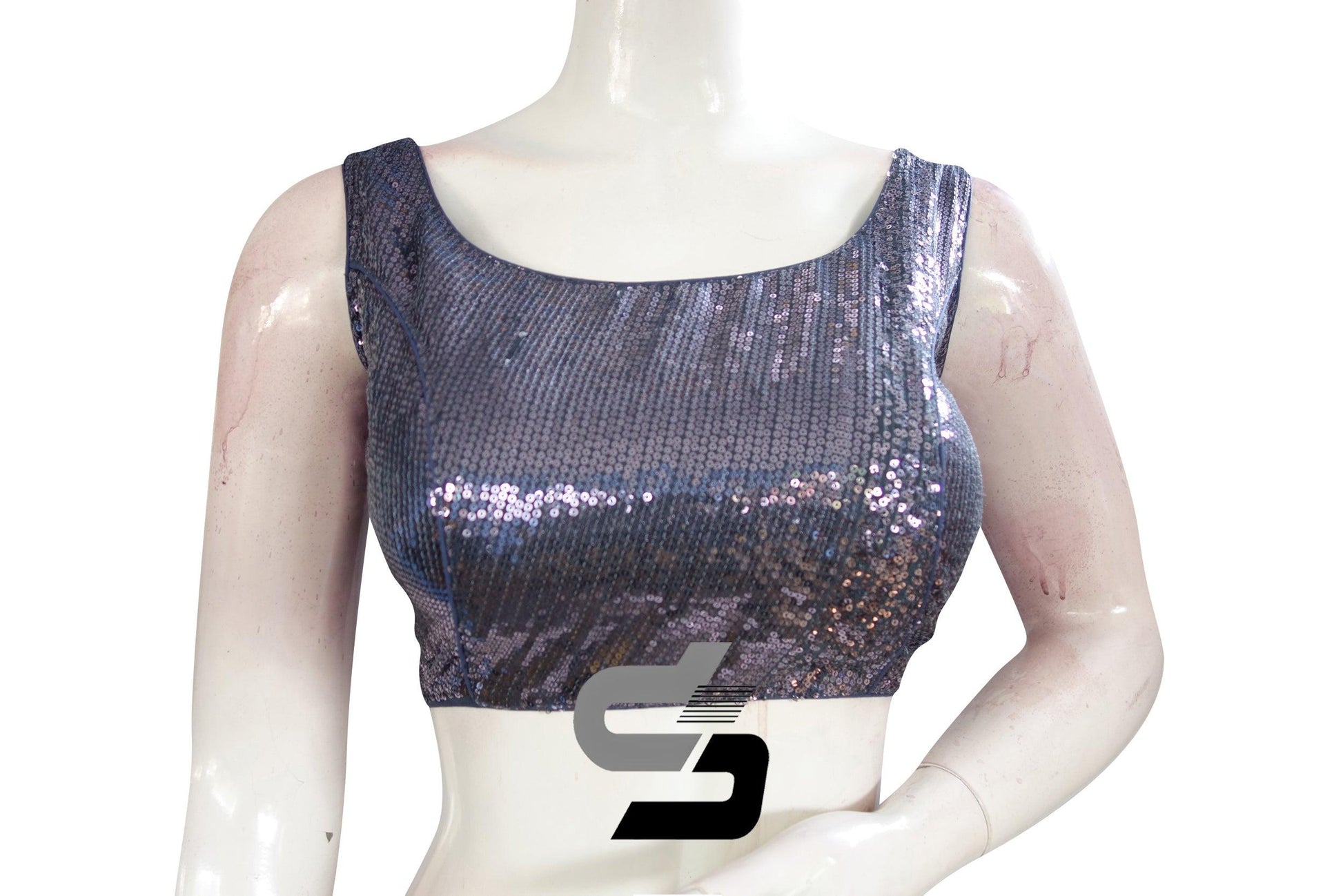 Grey Color Sleeveless Sequins Designer Party Wear Readymade Blouse/ Indian Crop Tops - D3blouses