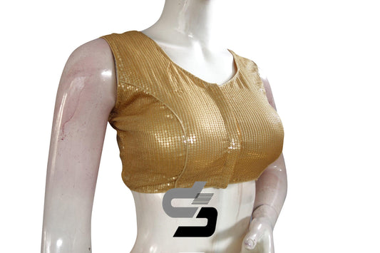 Gold Color Sleeveless Sequins Designer Party Wear Readymade Blouse/ Indian Crop Tops - D3blouses