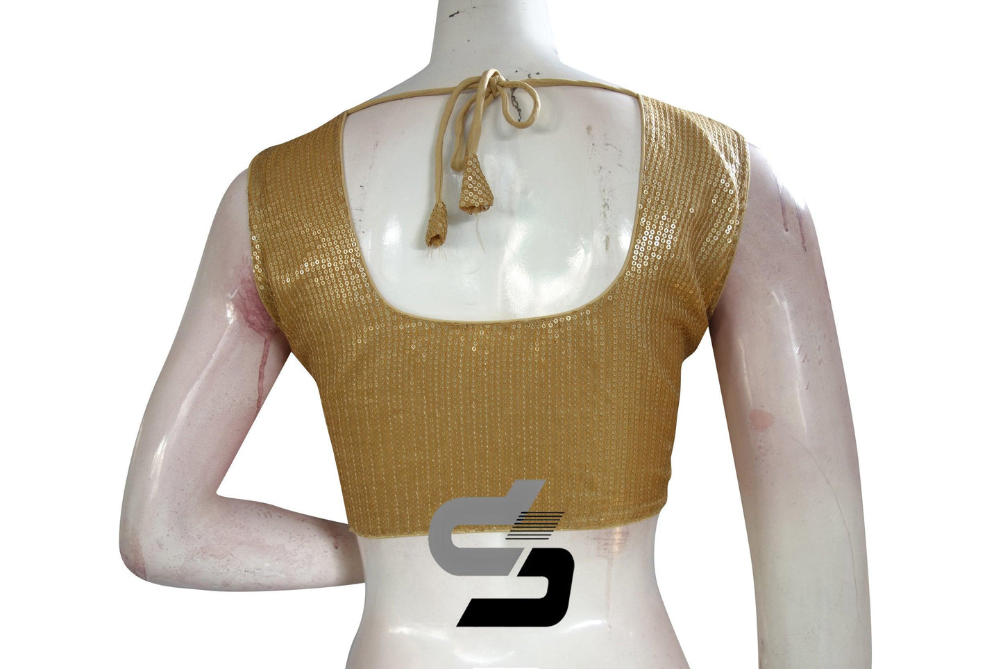 Gold Color Sleeveless Sequins Designer Party Wear Readymade Blouse/ Indian Crop Tops - D3blouses