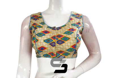 Gold Color Sleeveless Cotton Designer Party Wear Readymade Blouse/ Indian Crop Tops - D3blouses