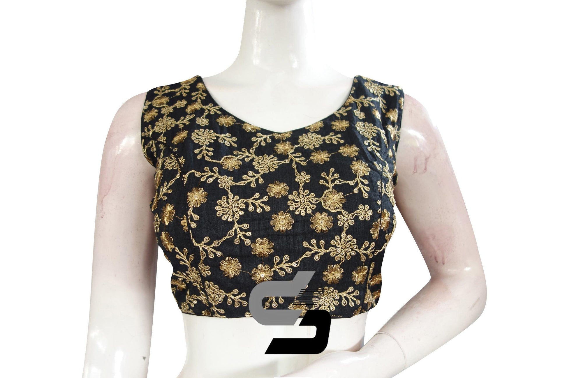 Black Color Sleeveless Semi Silk Designer Party Wear Readymade Blouse/ Indian Crop Tops - D3blouses