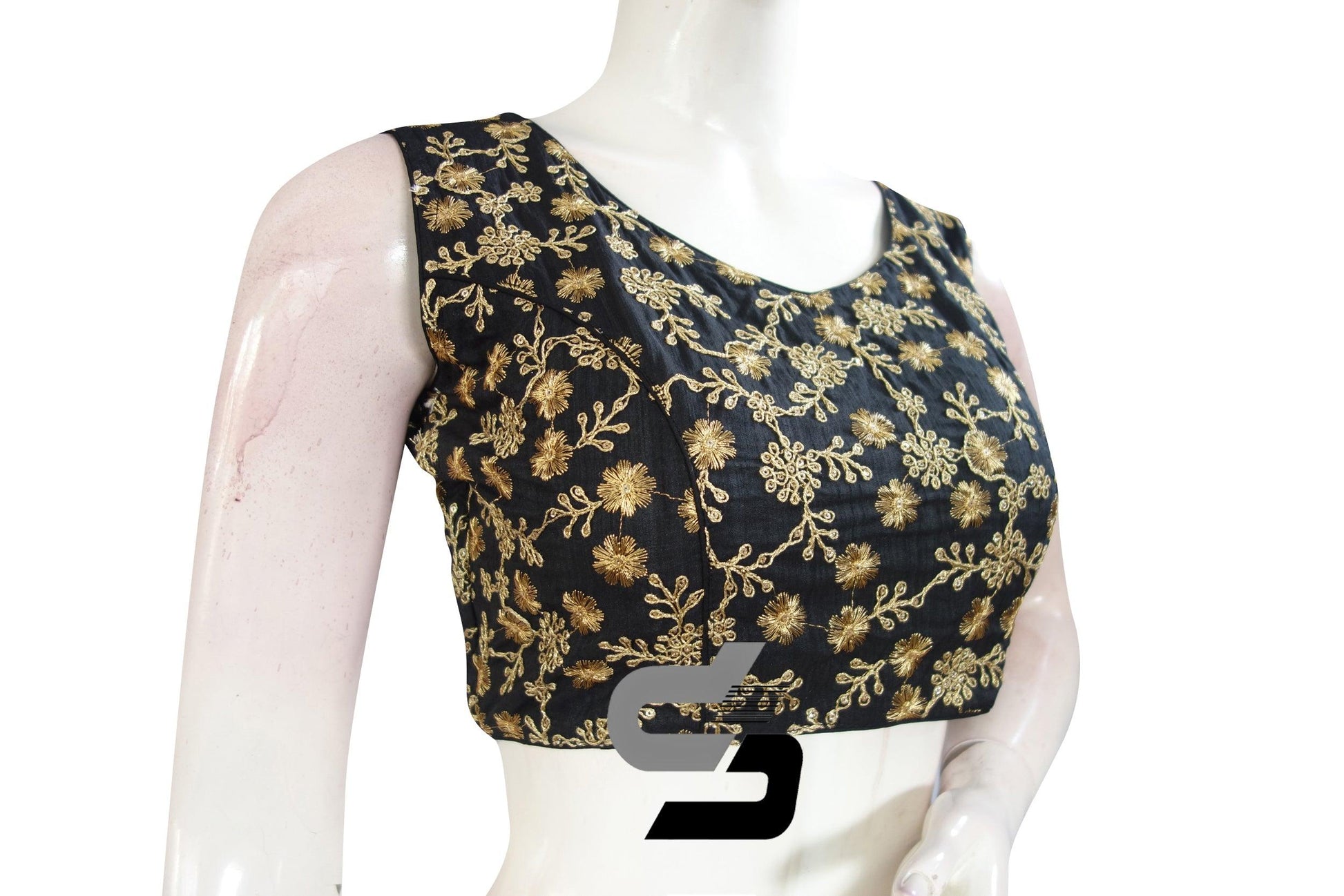 Black Color Sleeveless Semi Silk Designer Party Wear Readymade Blouse/ Indian Crop Tops - D3blouses