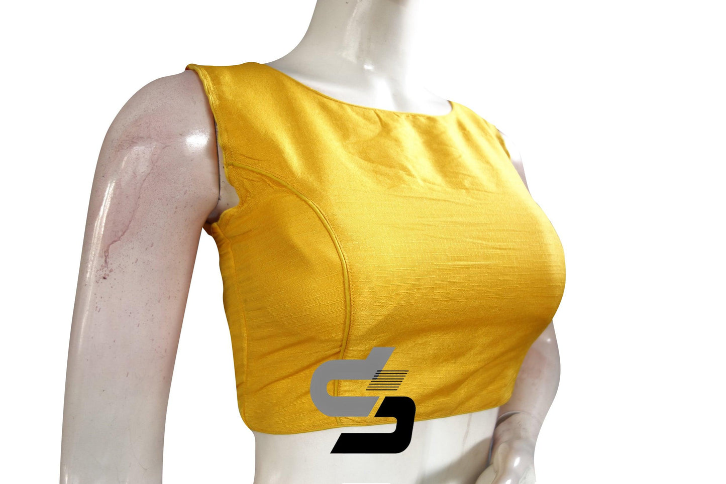 Yellow Color Sleeveless Semi Silk Designer Party Wear Readymade Blouse/ Indian Crop Tops - D3blouses