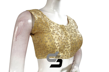 Gold Color Sleeveless Netted Embroidery Designer Party Wear Readymade Blouse/ Indian Crop Tops - D3blouses