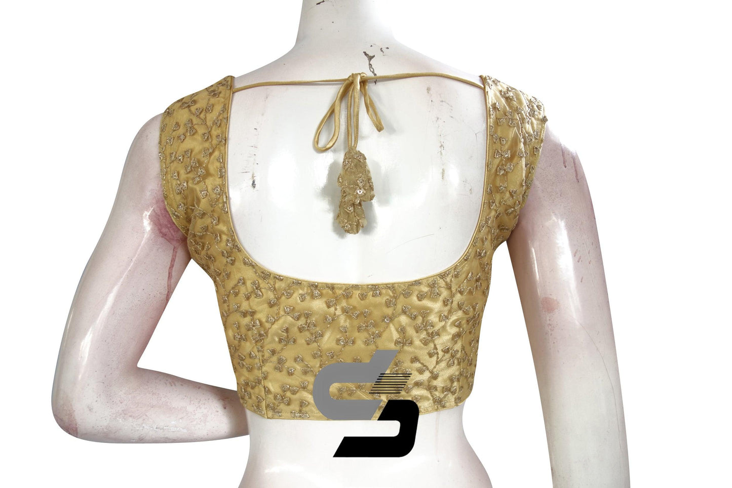 Gold Color Sleeveless Netted Embroidery Designer Party Wear Readymade Blouse/ Indian Crop Tops - D3blouses