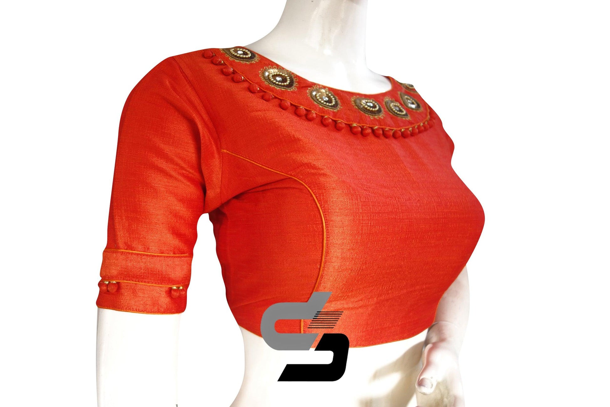 Orange Color Semi Silk Designer, Party Wear Readymade Blouse/ Indian Crop Tops - D3blouses