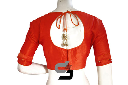 Orange Color Semi Silk Designer, Party Wear Readymade Blouse/ Indian Crop Tops - D3blouses