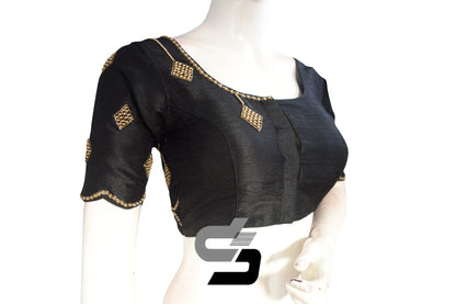 Black Color Semi Silk Designer, Party Wear Readymade Blouse/ Indian Crop Tops - D3blouses