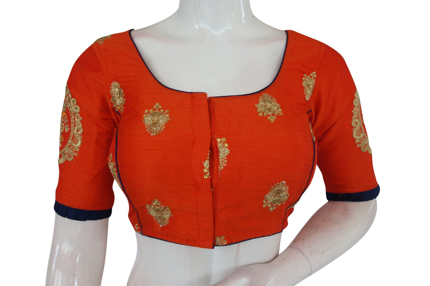 orange color exclusive embroidery designer blouse from d3 blouses