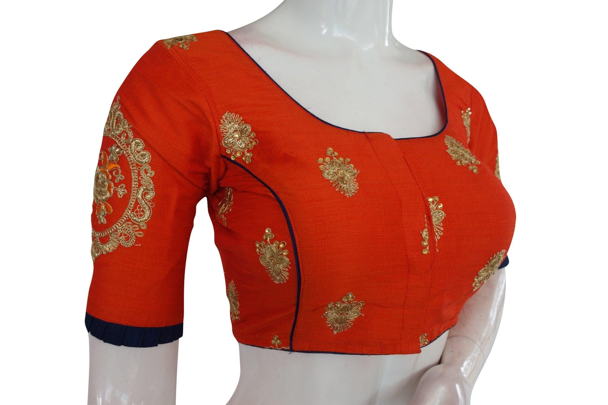orange color exclusive embroidery designer blouse from d3 blouses