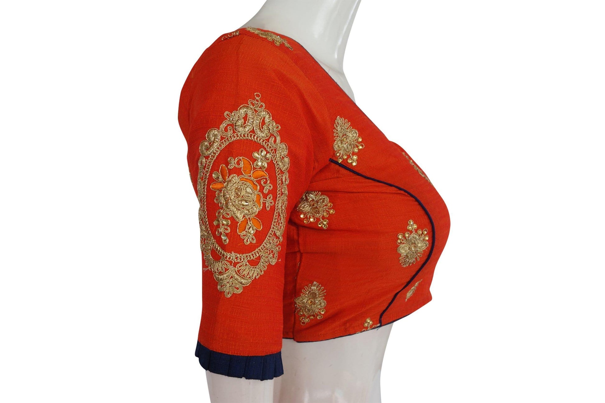 orange color exclusive embroidery designer blouse from d3 blouses