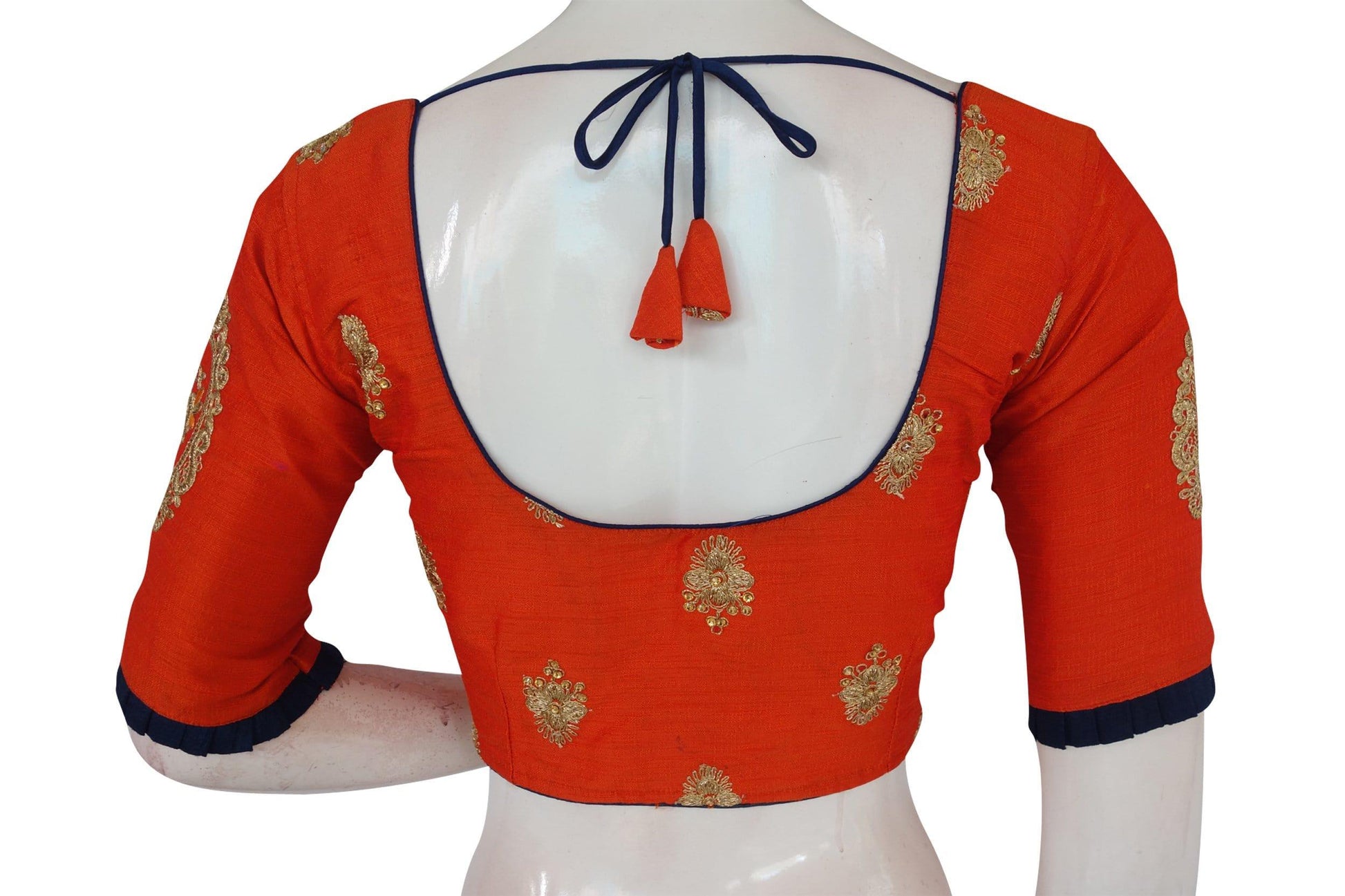 orange color exclusive embroidery designer blouse from d3 blouses