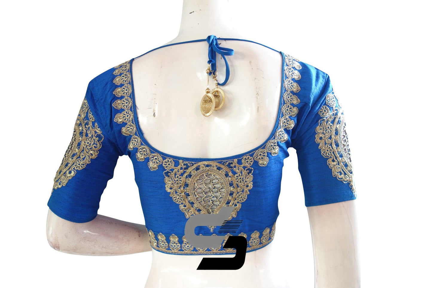 Royal Blue Color Semi Silk Embroidery Designer, Party Wear Readymade Blouse/ Indian Crop Tops - D3blouses