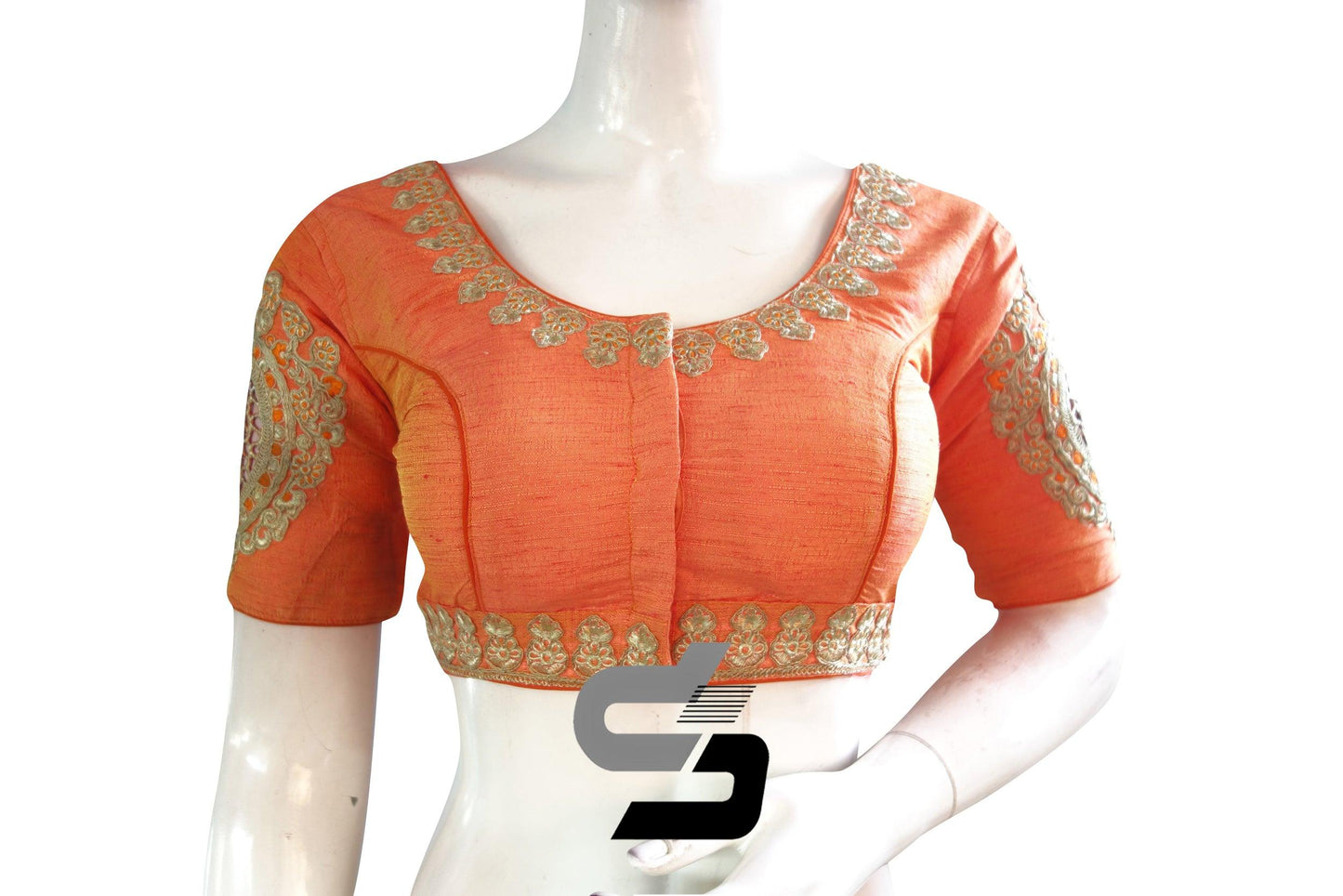 Peach Orange Color Semi Silk Embroidery Designer, Party Wear Readymade Blouse/ Indian Crop Tops - D3blouses