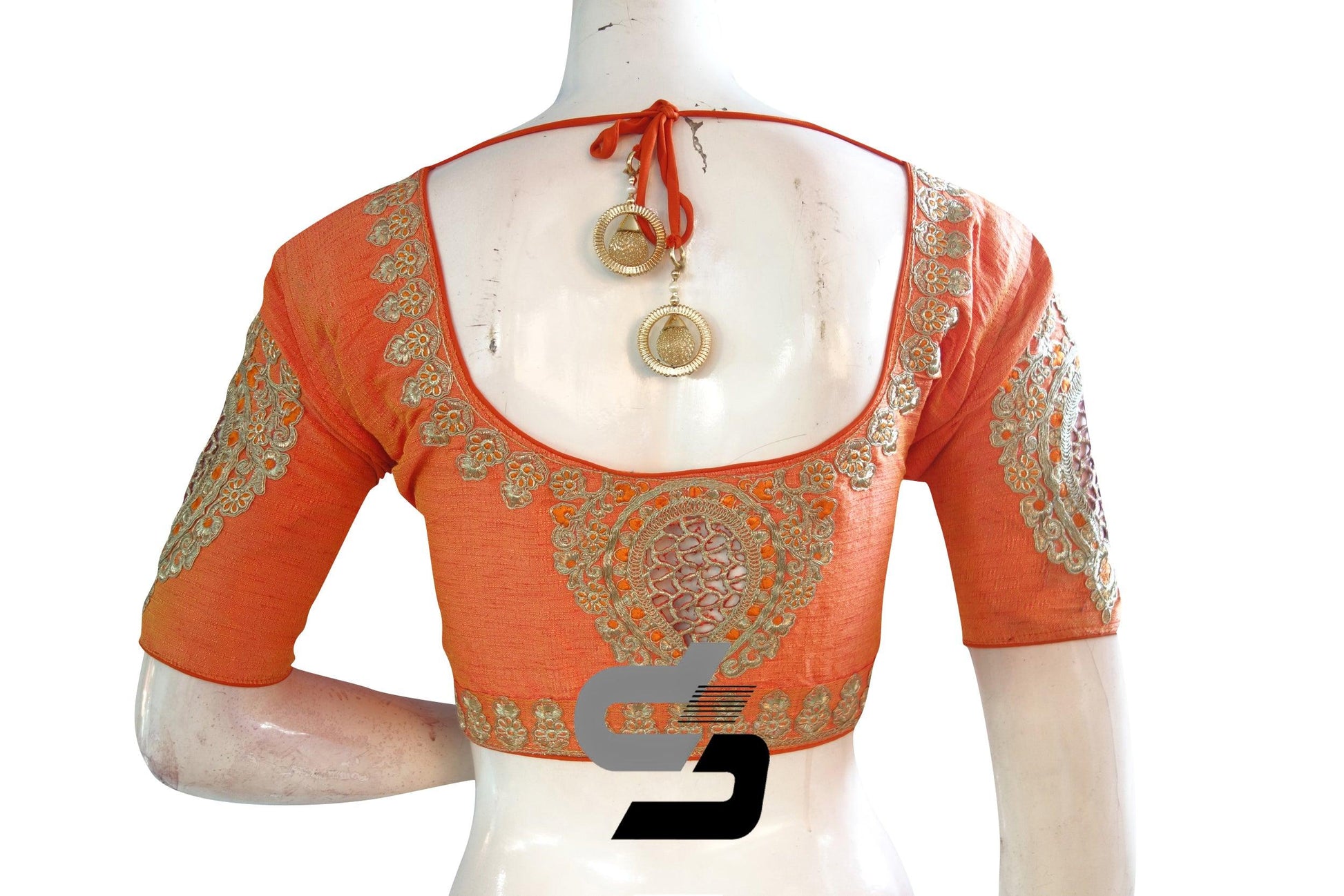 Peach Orange Color Semi Silk Embroidery Designer, Party Wear Readymade Blouse/ Indian Crop Tops - D3blouses