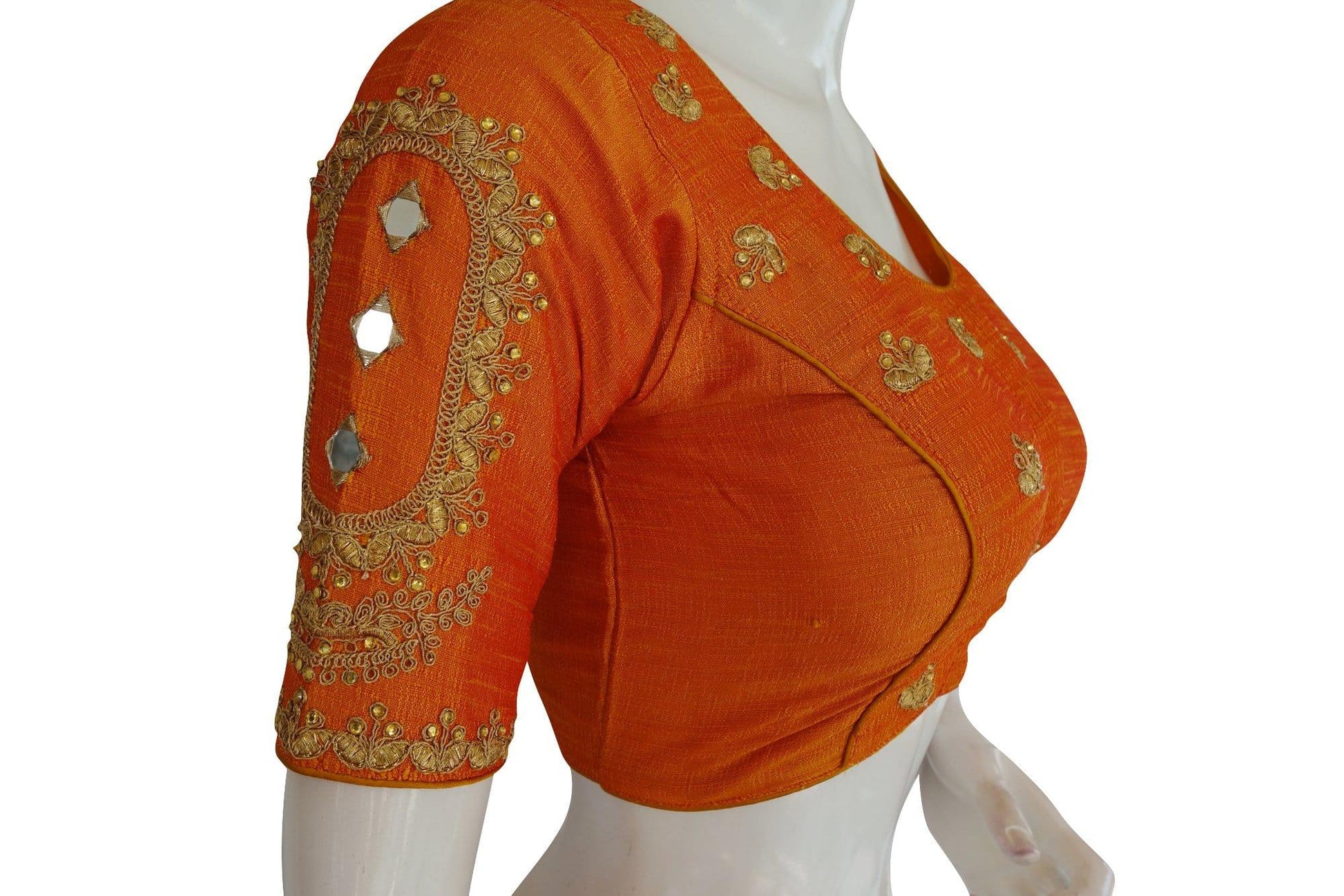 yellow color high neck designer embroidered readymade blouse with mirror indian ready made blouse crop top