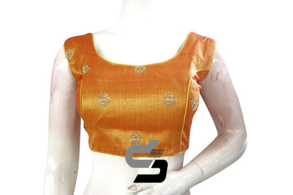 Mustard Orange Color Designer Embroidery Saree Readymade Blouse - D3blouses