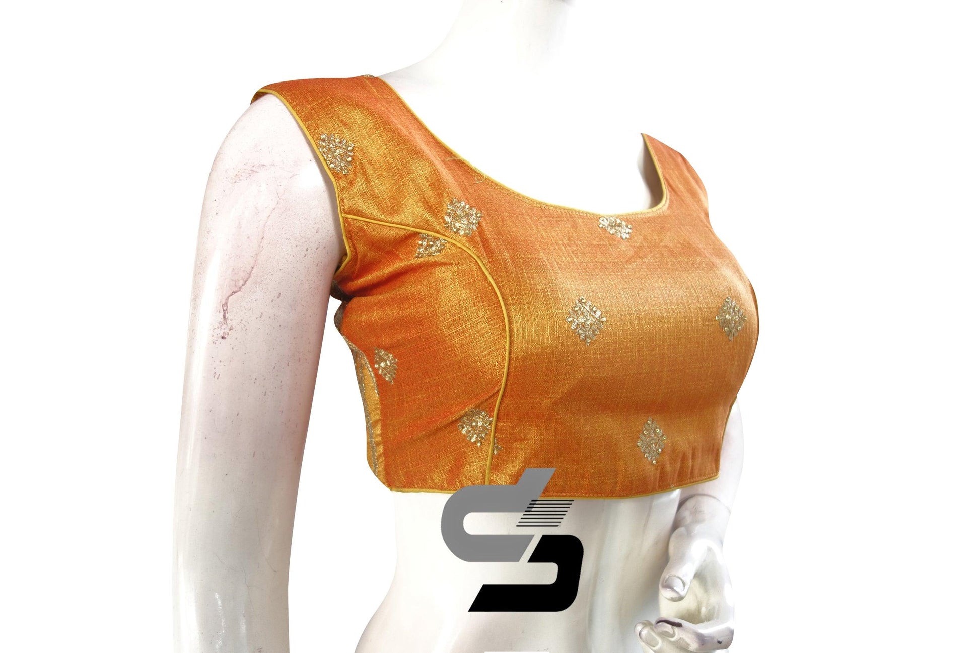 Mustard Orange Color Designer Embroidery Saree Readymade Blouse - D3blouses