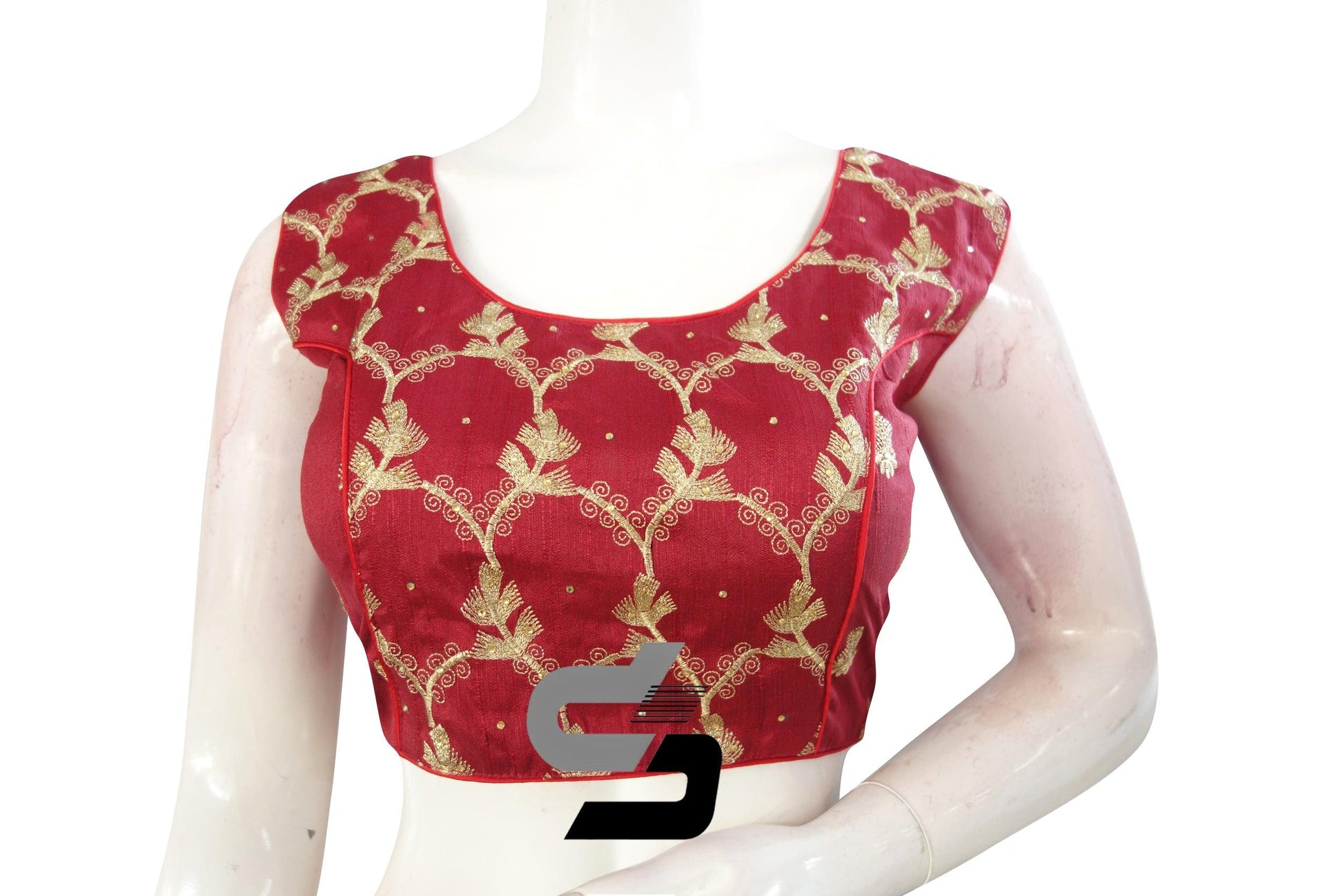 Maroon Color Designer Boat Neck Readymade saree blouse/Floral Embroidery Party Wear Readymade blouse - D3blouses