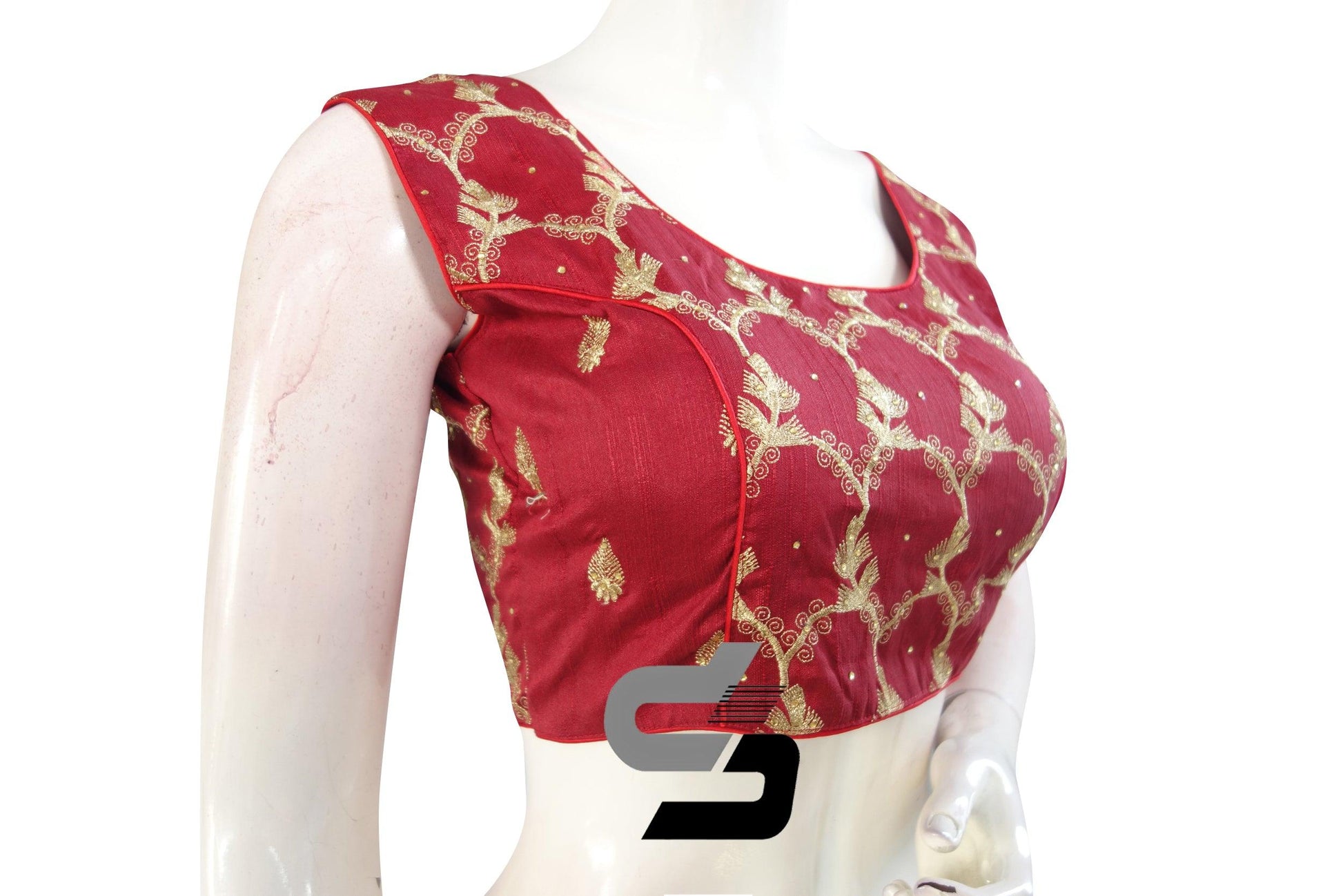 Maroon Color Designer Boat Neck Readymade saree blouse/Floral Embroidery Party Wear Readymade blouse - D3blouses