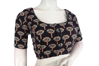 Black color Ajrakh Cotton Readymade Saree Blouse - D3blouses