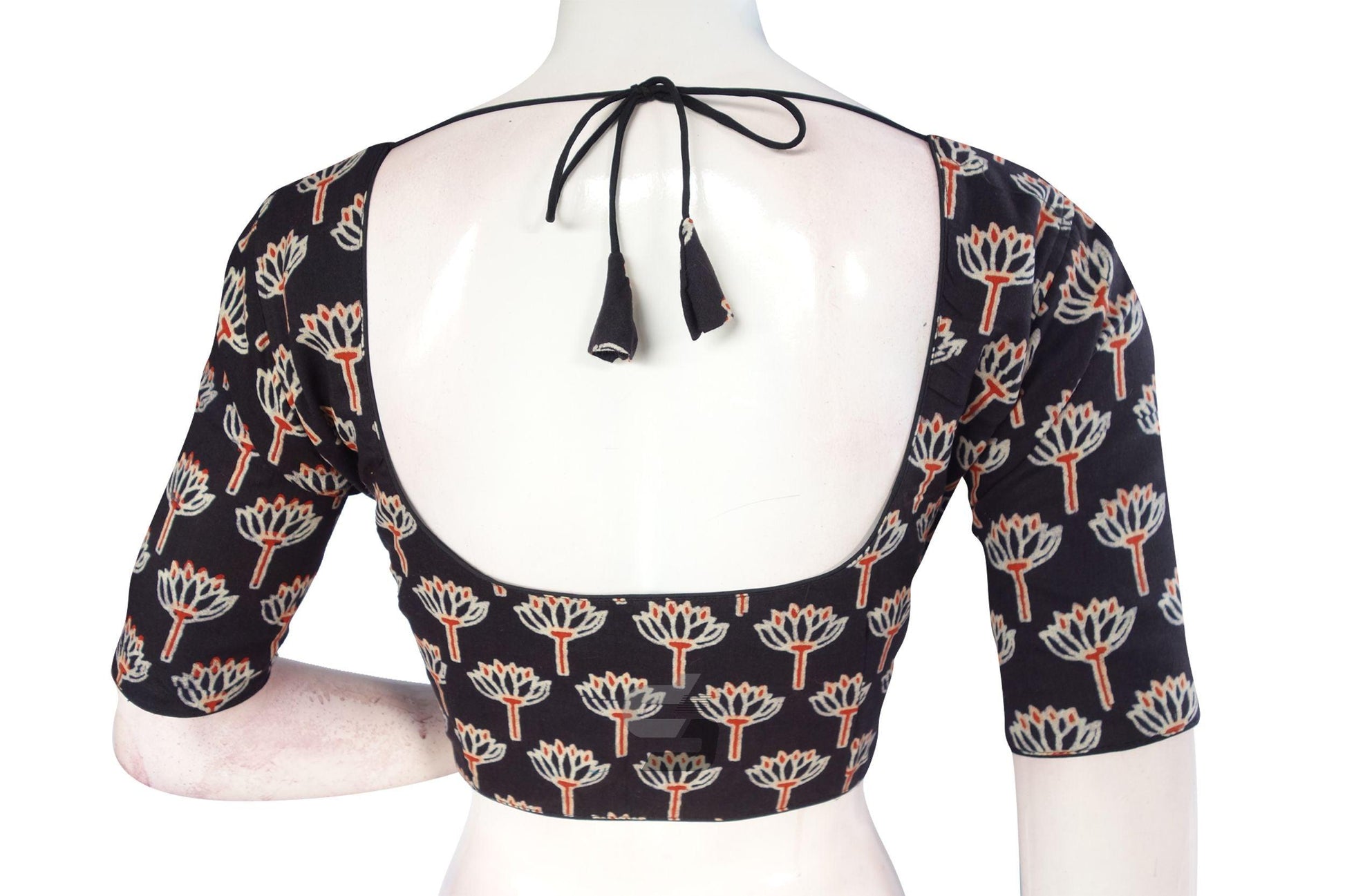 Black color Ajrakh Cotton Readymade Saree Blouse - D3blouses