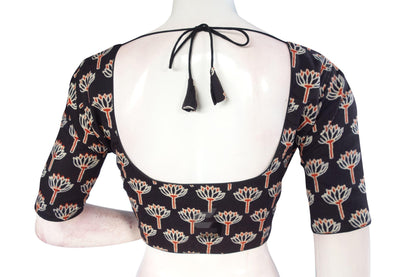 Black color Ajrakh Cotton Readymade Saree Blouse - D3blouses