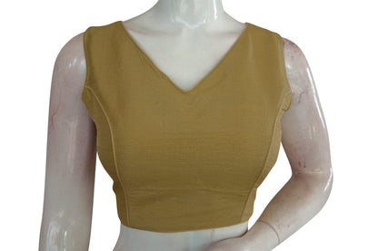 gold colour plain v neck readymade blouse from d3 blouses