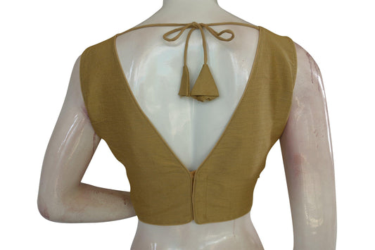 Introducing "Elegance in Gold," a Plain V Neck Readymade Blouse from D3 Blouses. Radiate timeless glamour with this sophisticated piece. Perfect for any occasion, elevate your ensemble effortlessly.