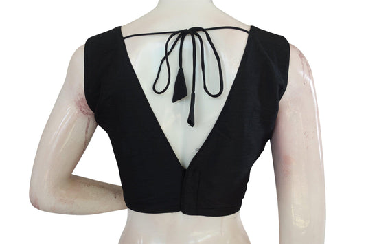 Introducing "Chic in Black," a Plain V Neck Readymade Blouse from D3 Blouses. Elevate your style with timeless sophistication. Discover elegance redefined with D3 Blouses.