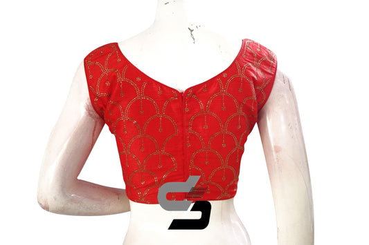 Red Color Semi silk Stone Work Party Wear Readymade Blouse - D3blouses