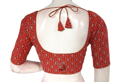 Red color Ajrakh Cotton Readymade Saree Blouse - D3blouses