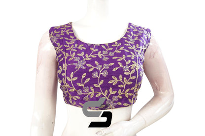 Purple Color Embroidery Party Wear Readymade Blouse - D3blouses