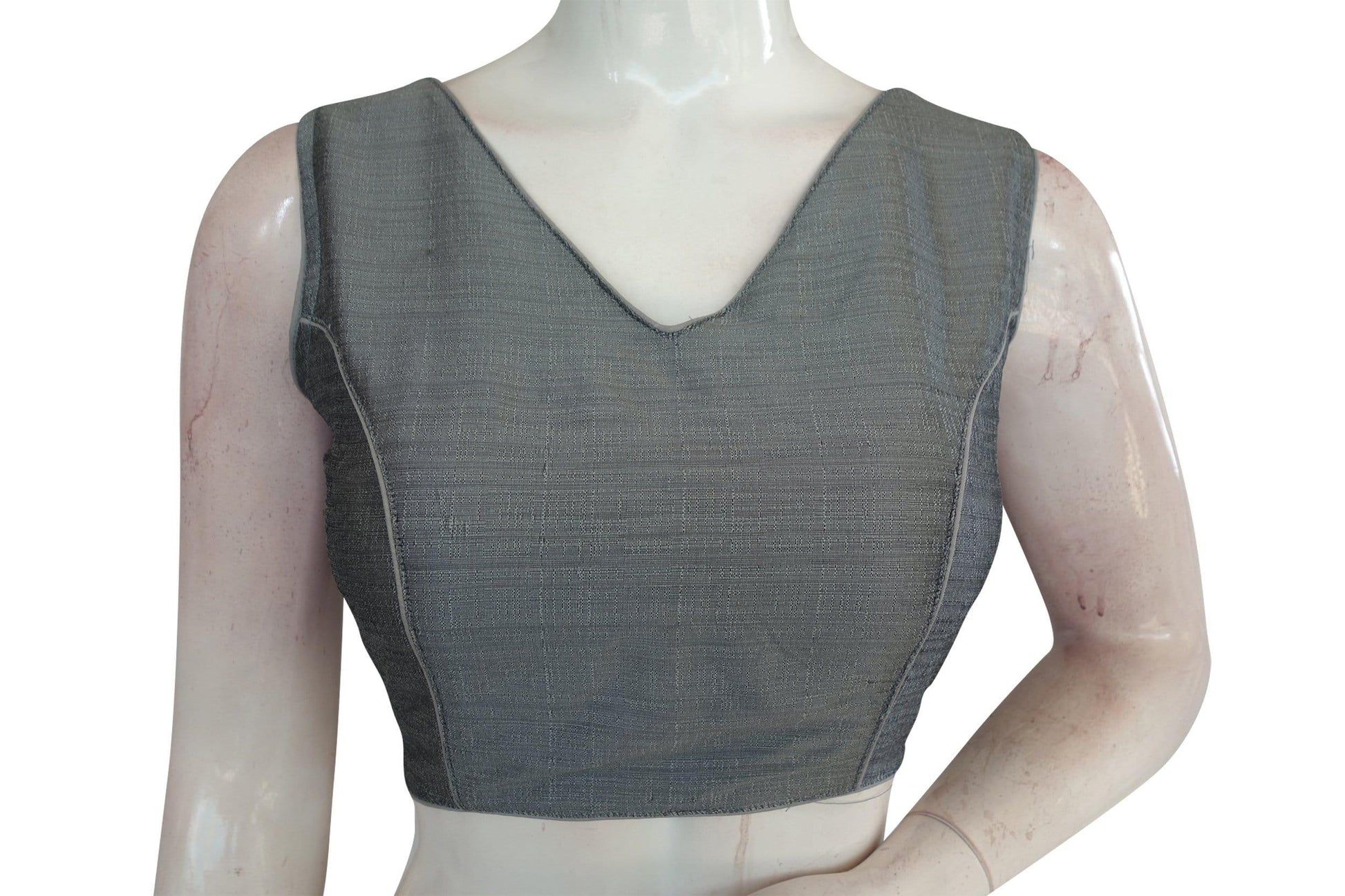 grey colour plain v neck readymade blouse from d3 blouses