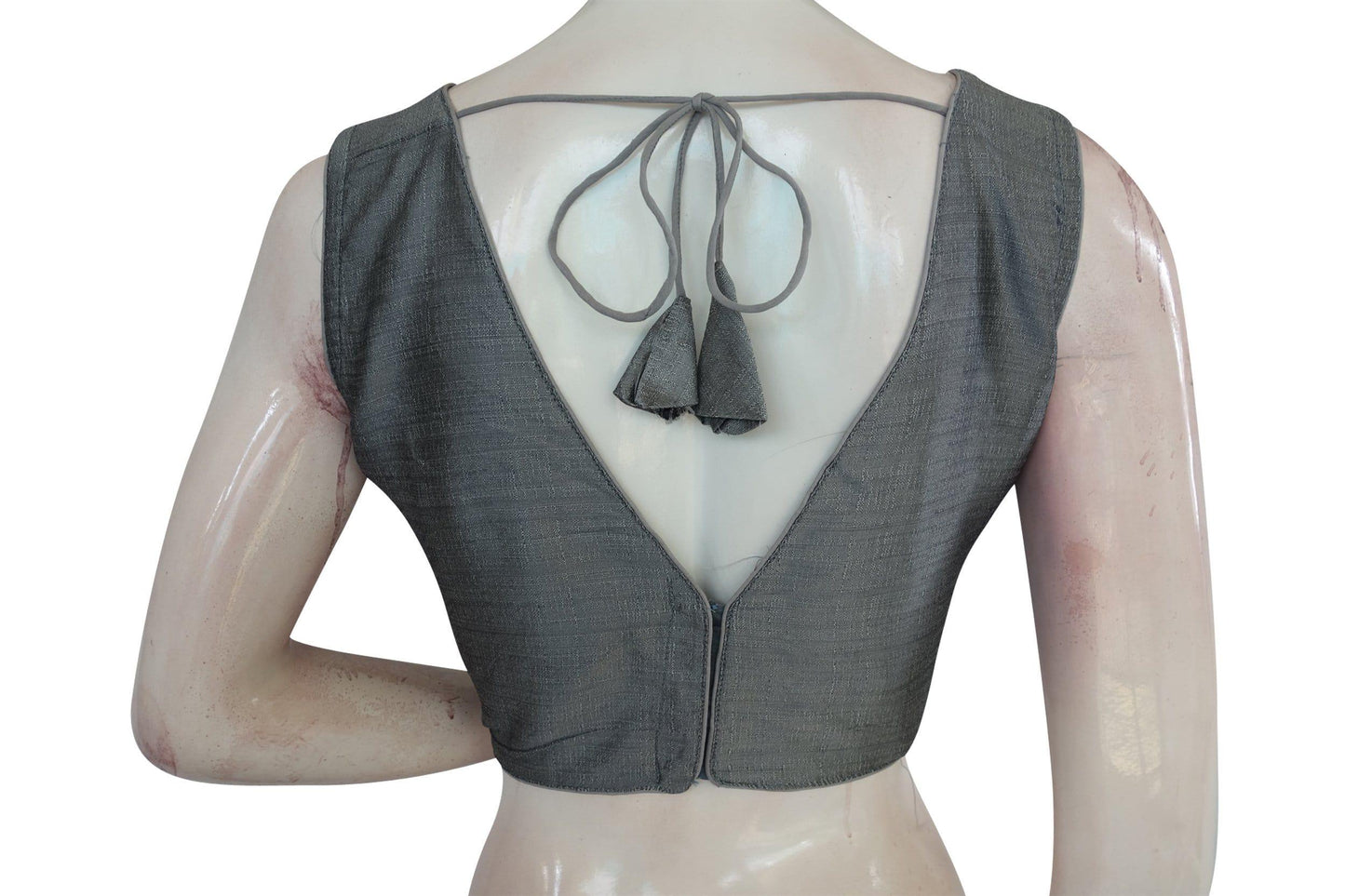grey colour plain v neck readymade blouse from d3 blouses