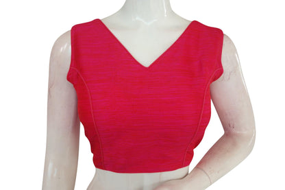 pink colour plain v neck readymade blouse from d3 blouses