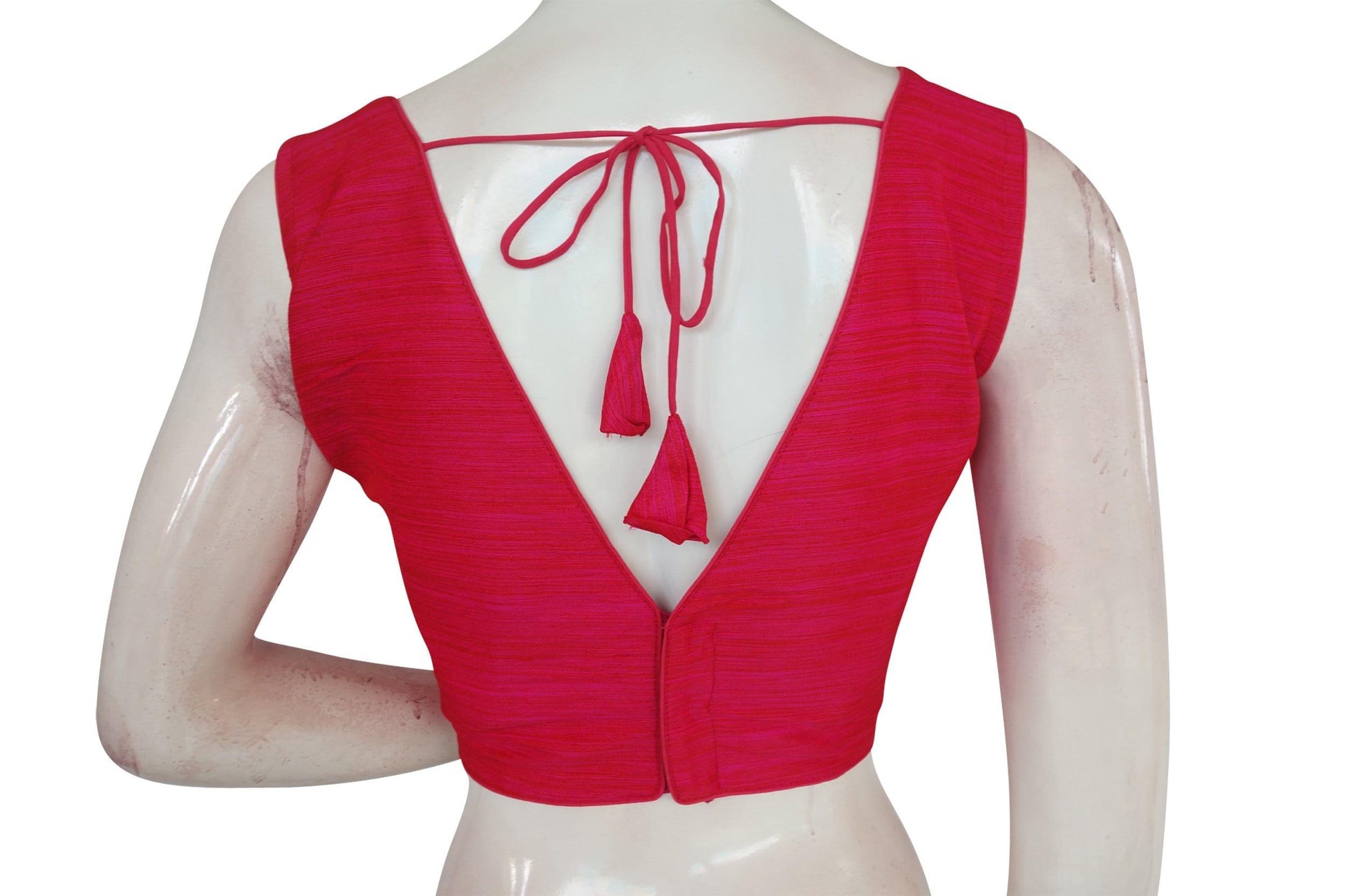 pink colour plain v neck readymade blouse from d3 blouses