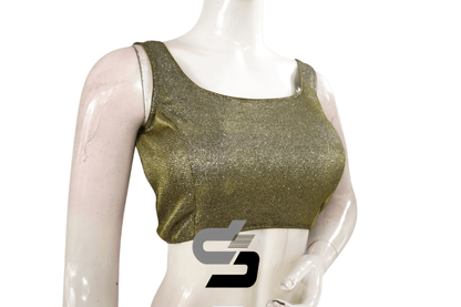 Olive Green Color Sleeveless Sparkly Glitter Designer Readymade Saree Blouse. - D3blouses