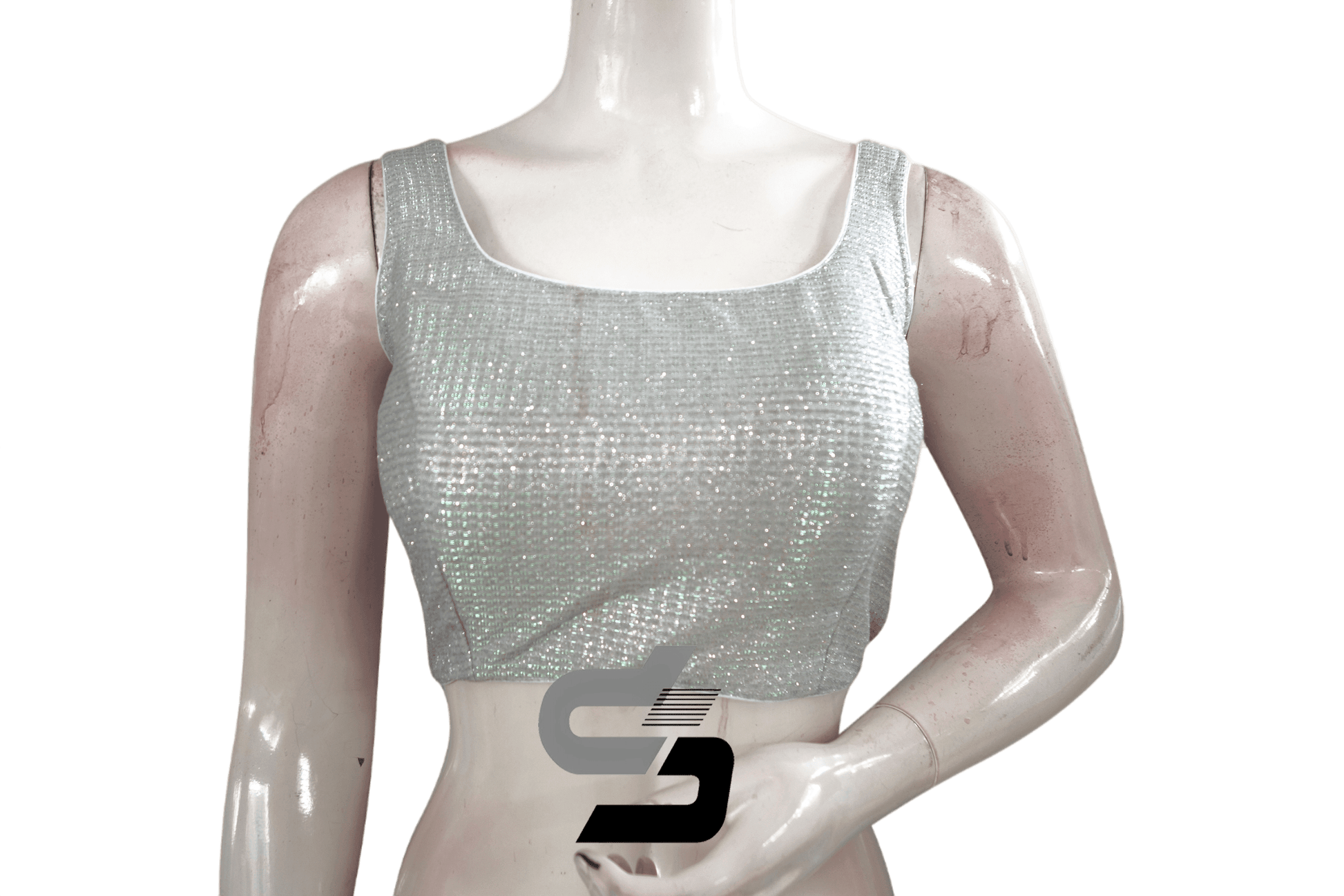 Silver Color Sleeveless Sparkly Glitter Designer Readymade Saree Blouse. - D3blouses