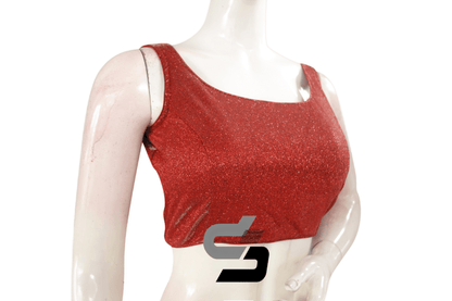 Red Color Sleeveless Sparkly Glitter Designer Readymade Saree Blouse. - D3blouses