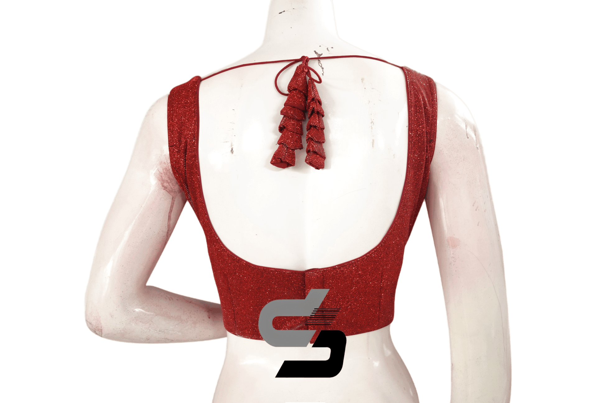 Red Color Sleeveless Sparkly Glitter Designer Readymade Saree Blouse. - D3blouses
