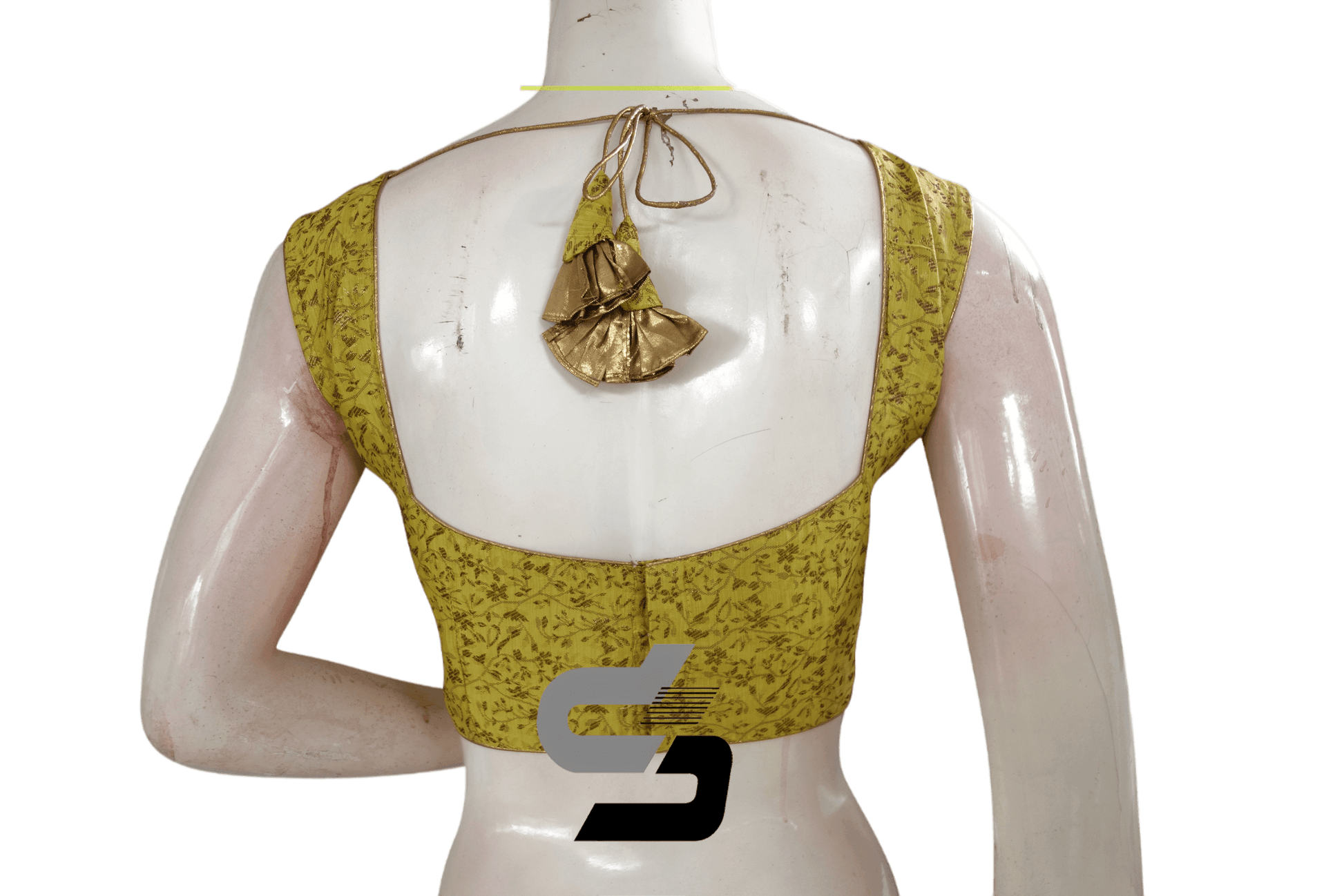 Yellow Color Banaras Brocade silk Readymade saree blouse With Boat Neck - D3blouses