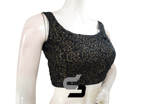 Black Color Netted Designer Sequins Embroidery Saree Readymade Blouse - D3blouses