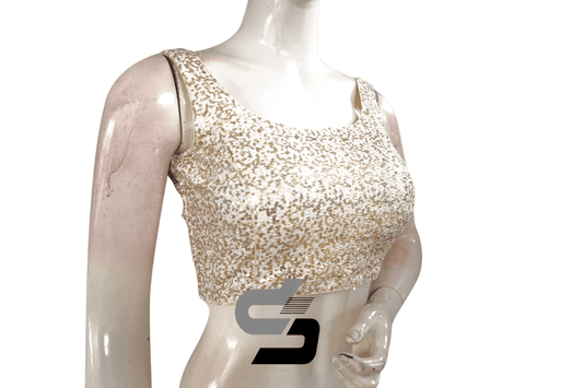 Off-White Color Netted Designer Sequins Embroidery Saree Readymade Blouse - D3blouses