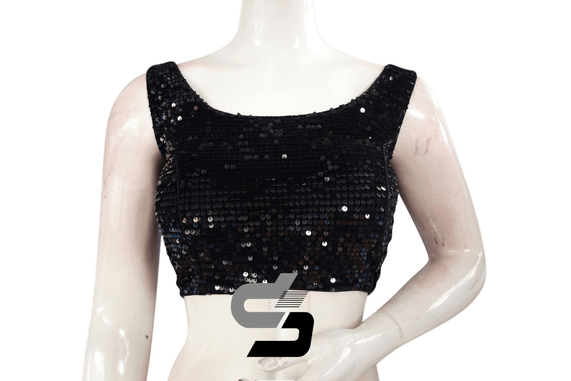 Black Color Velvet Sequin Designer Readymade Saree Blouse. - D3blouses